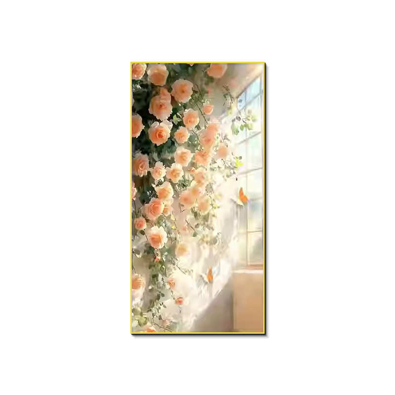 北欧奶油风花卉玄关装饰画高级感入户进门挂画轻法式走廊过道壁画图片