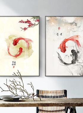 新中式表箱装挂饰画竖款高ULZ端现代国画免打孔壁电画配电箱画遮