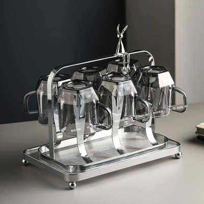 高级感玻璃杯水具套装家用待客茶杯带把手喝水杯子轻奢高颜值杯具