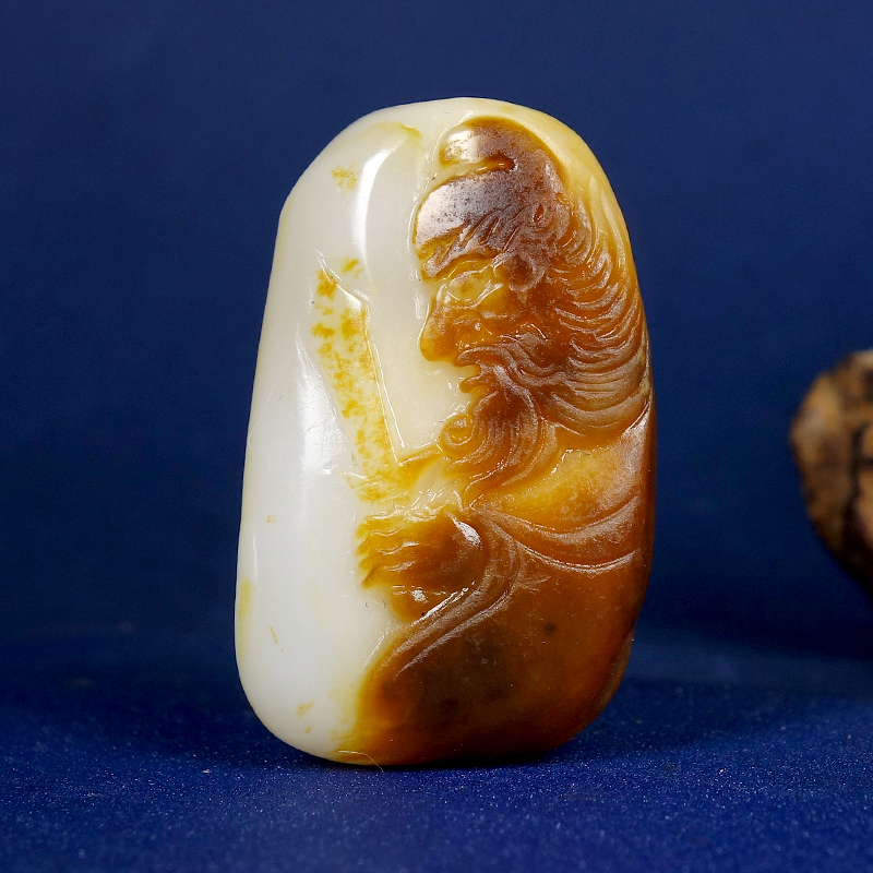 W降妖除魔保真新疆和田玉白玉籽料独籽洒金皮苏工钟馗挂件51.79g