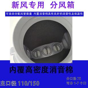 新风系统配件分风箱pe管道分支器消音环保ABS分风箱一分五 一分七