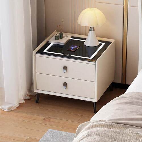 智能床头柜现代简约卧室家用储物多功能全实木无线 线充电收纳床