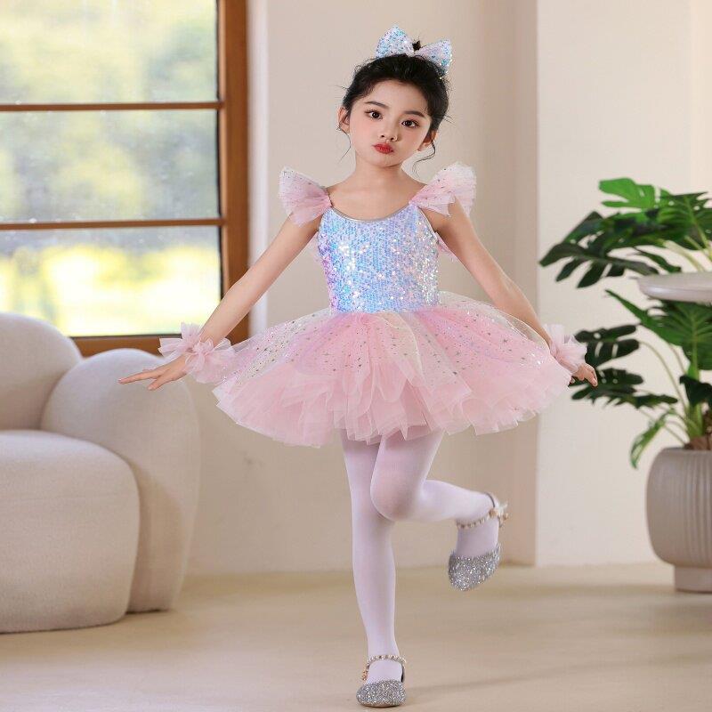 六一儿童蓬蓬裙演出服亮片公主裙芭蕾舞蹈表演服幼儿可爱女童纱裙
