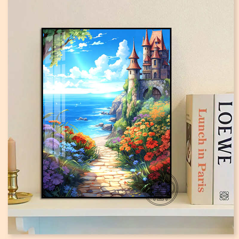 精品钻石画高难度海边风景画城堡客厅砖石贴钻花卉田园点钻十字绣