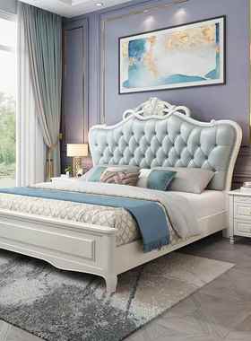 美式1轻奢实木人主卧双床1.床8现代.5米公主橡木欧式PRH大床软包