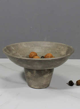 家居侘寂风做旧高脚果盘中式复古装饰果盘民宿样板间玄关餐厅客厅