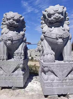 海南石狮子一对石雕汉白玉青石看门家用门口摆件大型小号墓前