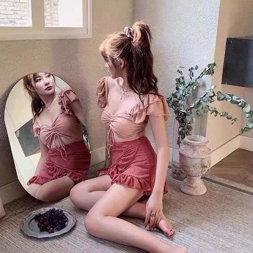 Swimsuit Womens Women Retro Elegant Pink 1940S Ruffled