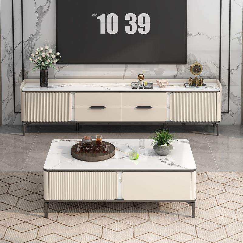 实木简约电视柜茶几边柜组合钢化玻璃环保烤漆高款储物柜成套家具