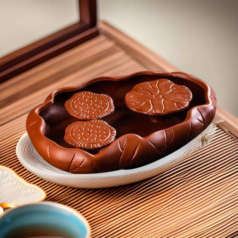 中式紫砂朱泥小型功夫茶盘茶海简约储水式家用托盘新式干泡台茶具