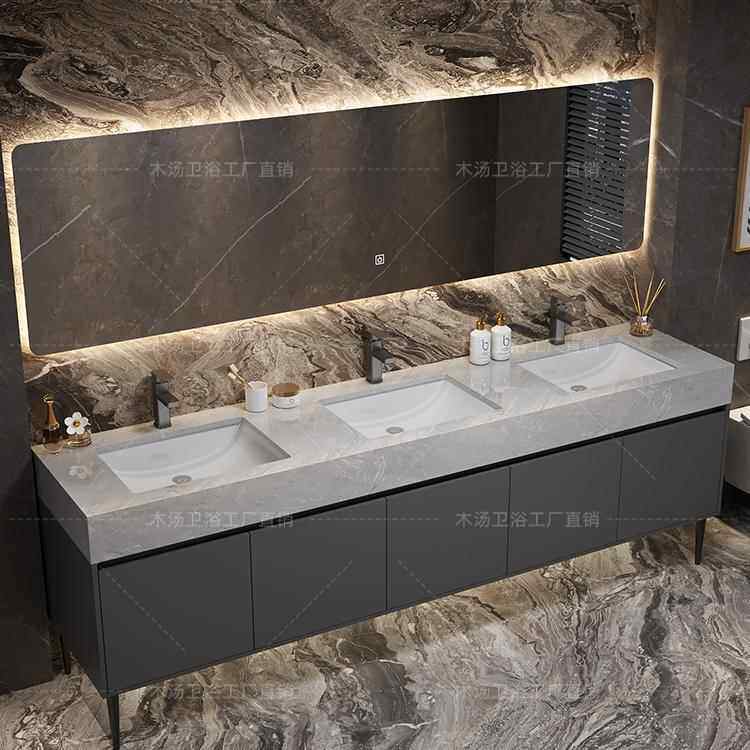 双盆大理石落地式浴室柜组合洗手盆公共卫生间洗脸洗漱台厕所池