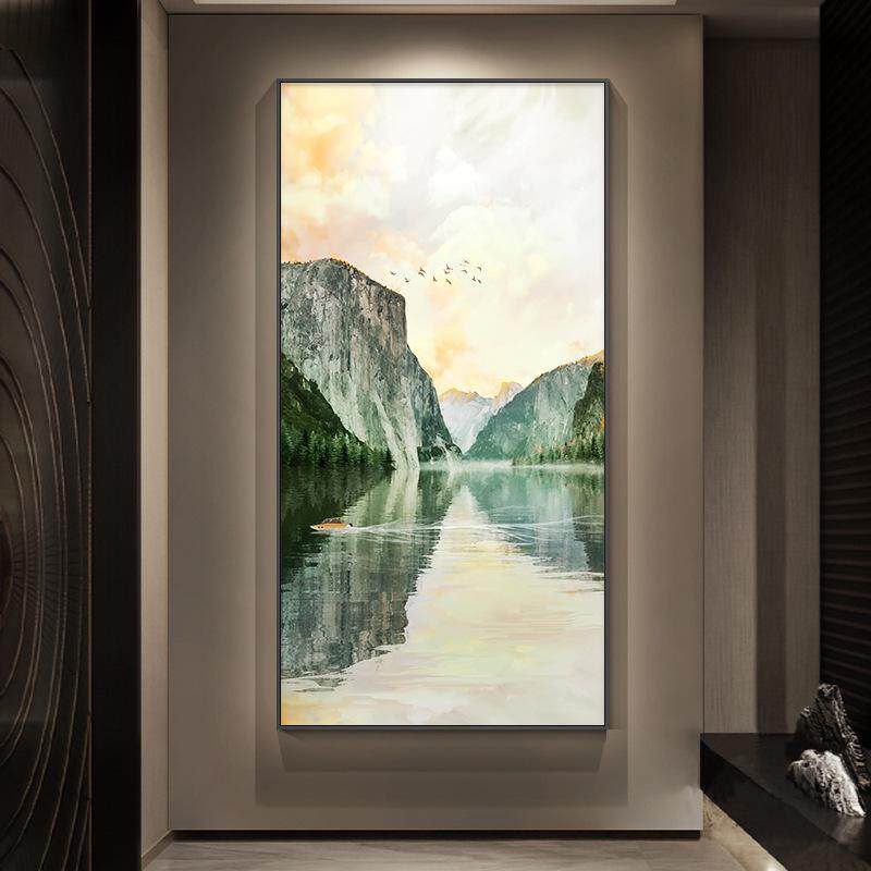 山水风景玄关装饰画现代简约走廊过道挂画高档大气入户正对门壁画