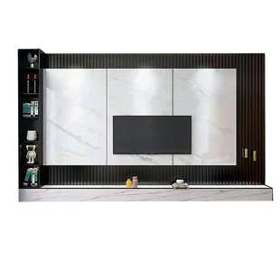 大理石纹 饰风格 客厅连纹山水画岩板 鱼肚白岩板电视背景墙装