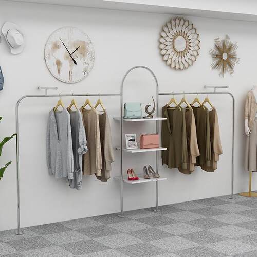 服装店铺锁墙挂衣架银色不锈钢上墙架服装店专用展示架落地式