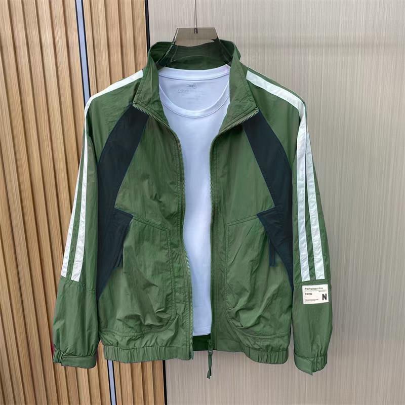 秋冬男夹克新款时尚条纹拼接立领高品质士潮牌休闲修身百搭1014k