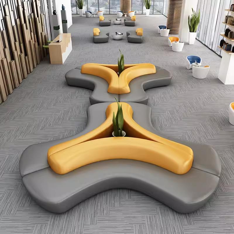 现代办公沙发茶几组合简约商务休闲大厅等候休息区接待室异形套装