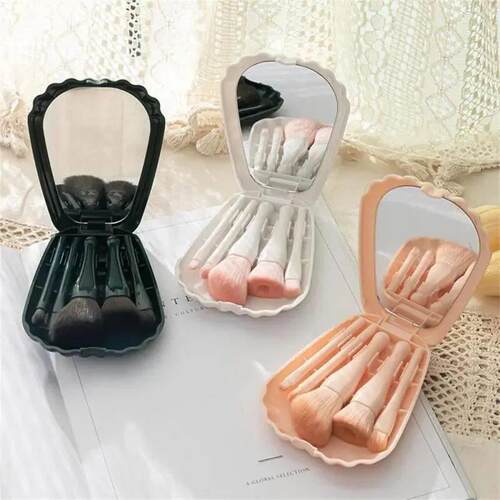 5Pcs Shell Makeup Brushes Set with Mirror Makeup Powder Brus