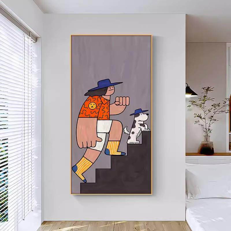 步HM-114步饰高升入户玄关装画版创意竖抽象励人物壁画现志代简约