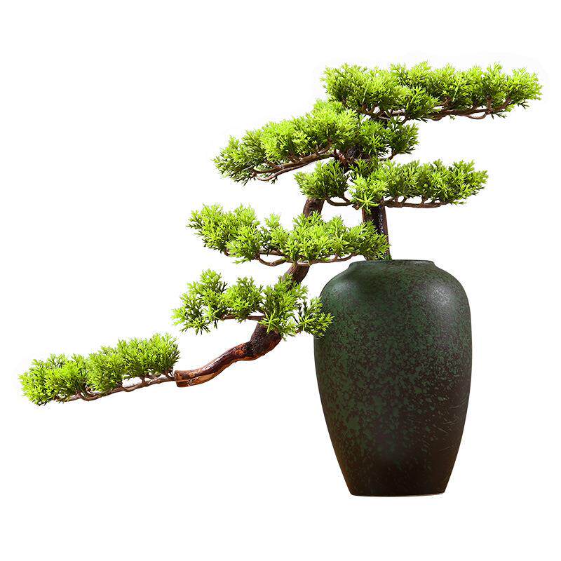 新中式玄关迎客松摆件木制真绿植盆景创意客厅枯山水禅意装饰品