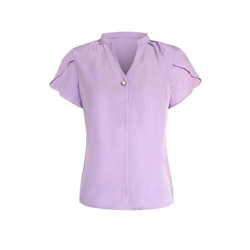Casual Loose-Fitting V-Neck Short Sleeve Shirt with Button