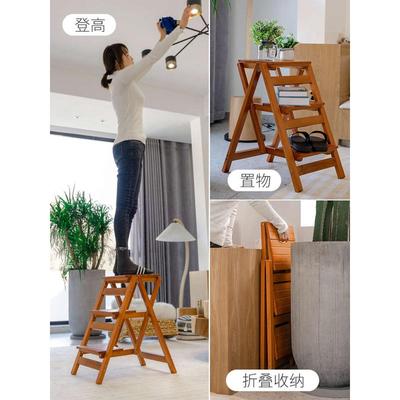 批发卡铁尔实木梯凳家用折叠梯子凳子两用多功能三步登高台阶凳楼