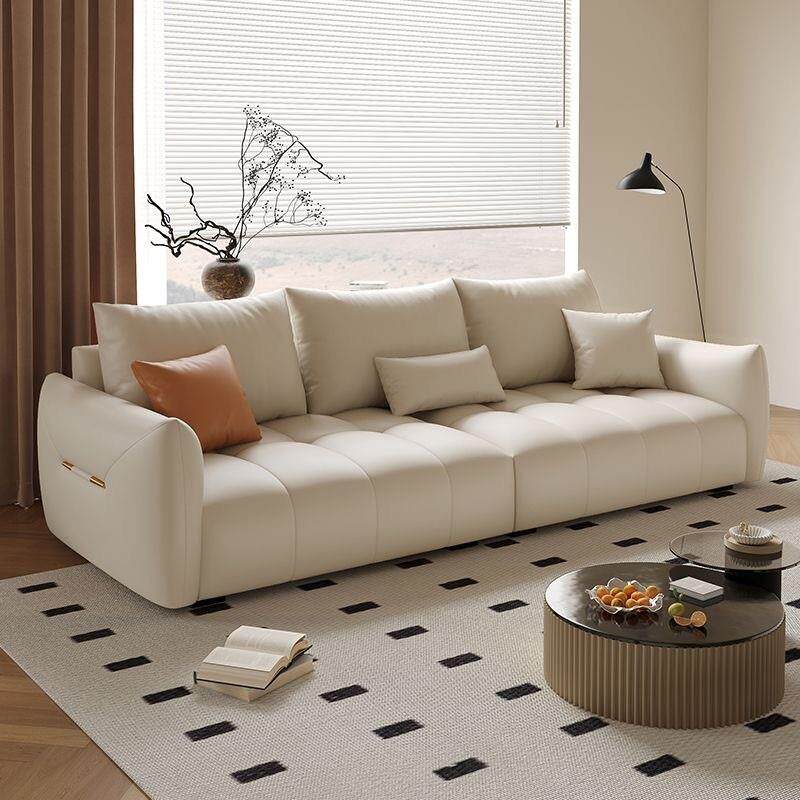 意式奶油风科技猫抓皮加宽客厅小户型沙发脚踏松木框架三四人位