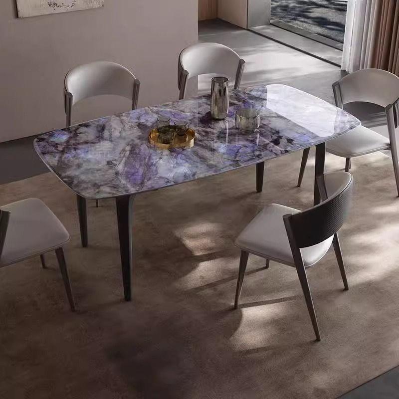 意式奢LYU岩端板餐桌椅组合现超代简约家轻用小户型饭桌高晶石西