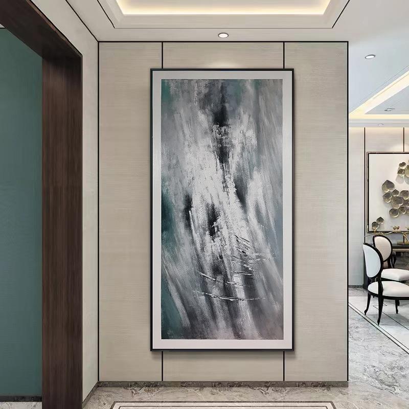 纯手绘抽象黑白肌理油画现代极简工业风客厅玄关入户挂画大装饰画