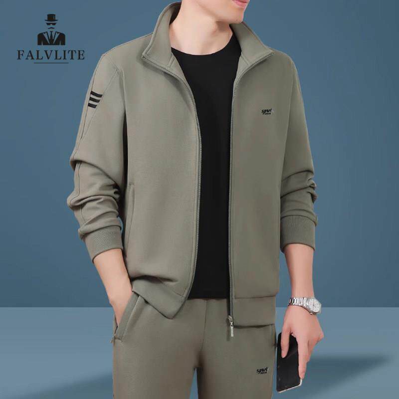 FALVLITE春秋新款时尚运动套装高端纯色男士休闲运动服三件套