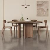 北美黑胡桃木圆桌覆古实木圆餐桌椅组合家用小户型带转盘圆形饭桌