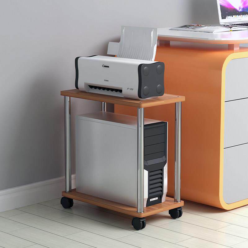 置物架两层台式主机壳电脑印表机架双层带轮夹缝架子柜子主机托架