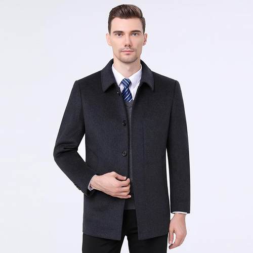 秋衣冬新款男士羊绒夹男装8816-M中年大可脱卸羽绒翻内克胆领厚毛