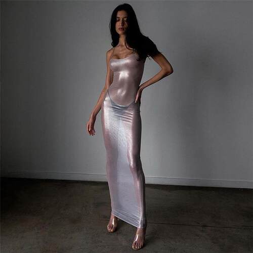 Women's net hot silver suspender dress
