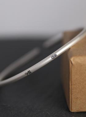 正品良言纯银手足银999实心手镯君子慎独国礼风物情侣环小众细高