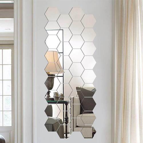 12Pcs 3D Mirror Wall Sticker Home Decor Hexagon Decorations