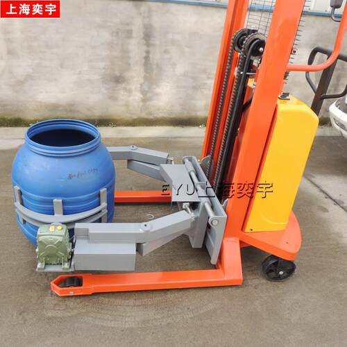电动夹抱旋转2米人力推行钢油桶胶桶半自动抱夹升降倒料叉车