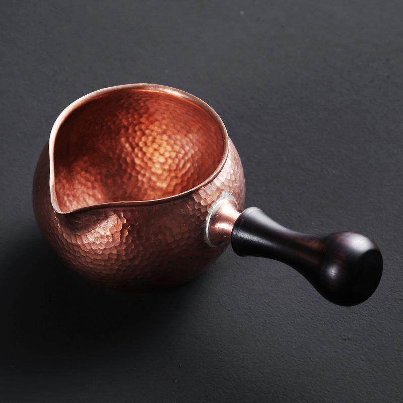 纯手工紫铜公道杯分茶器铜茶海 木侧把复古公道杯铜茶具配件家用