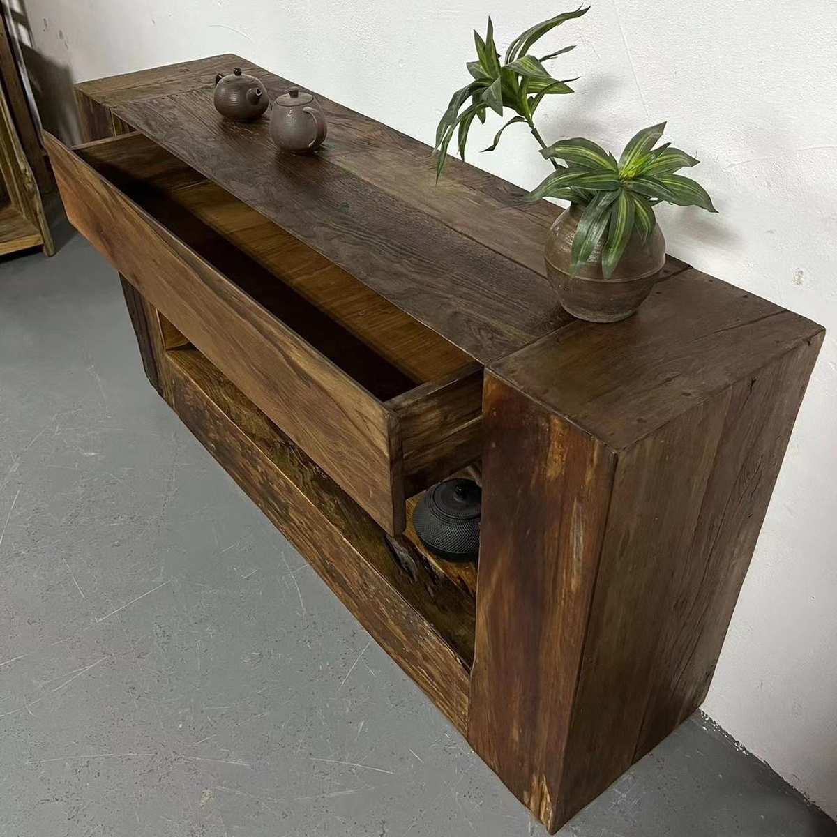 收纳餐榆木收纳靠墙实木老玄关落地电视柜边子民柜柜宿柜矮柜复古