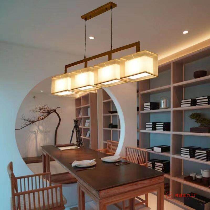 餐吊灯简约现代长方形三头LED灯客厅餐厅书房吧台茶室新中式灯具