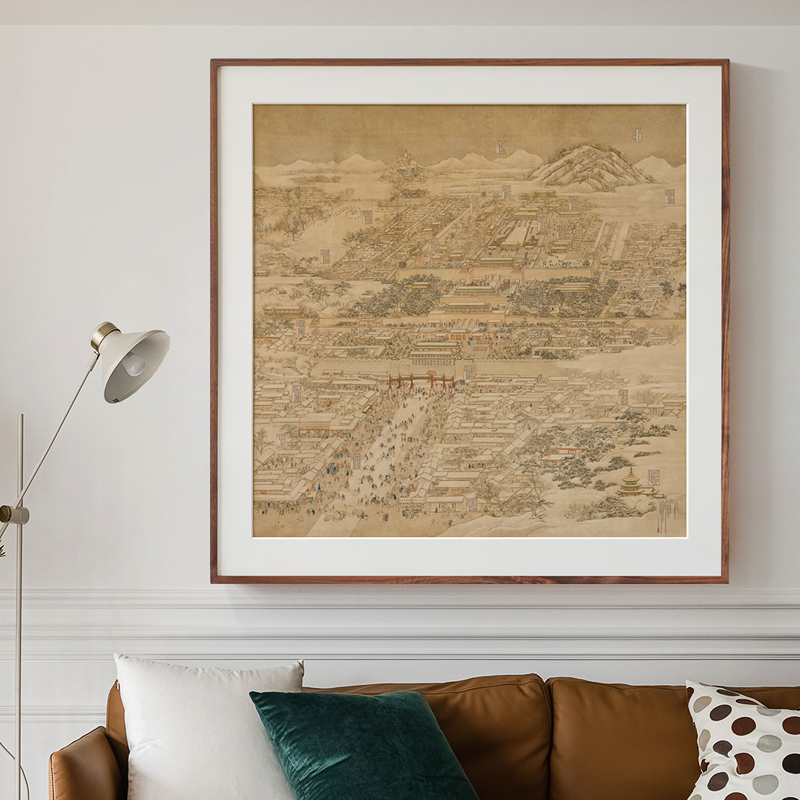 京师生春诗意图 巨幅方形挂画中古风客厅别墅玄关新中式装饰壁画图片
