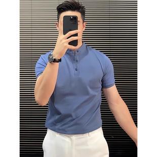 夏季 薄款 2025新款 亨利领短袖 男装 男款 新中式 高级感立领t恤 polo衫