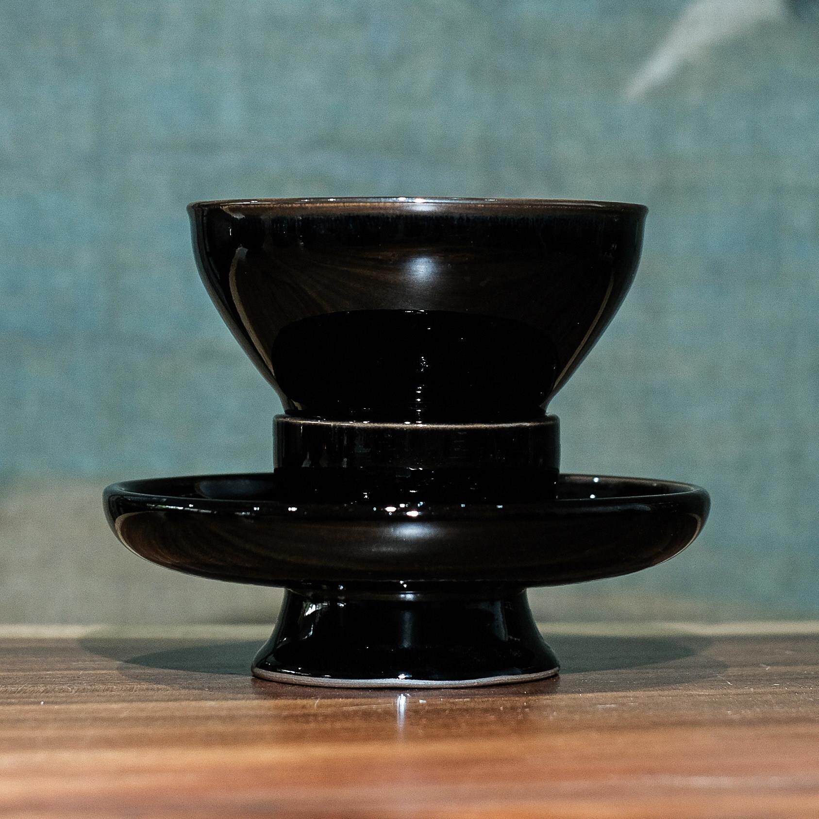 宋研 | 仿宋点茶乌金釉点茶盏 12.5公分束口建盏黑釉瓷抹茶碗盏托