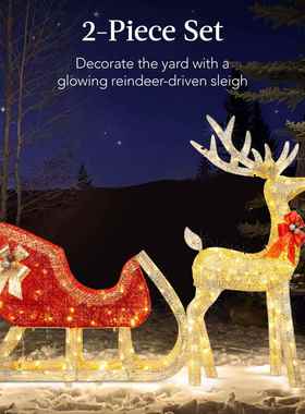 三只麋鹿拉雪橇家庭组商场橱窗圣诞装饰品摆件Deer pulled sled