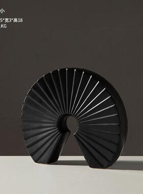 正品象黑白艺扇形术陶瓷工艺品样板间酒柜玄关抽件摆办公室客厅电