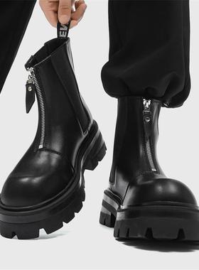 正品男士马丁靴2024新款真皮拉靴子季冬黑色厚链尔底男靴一脚蹬切