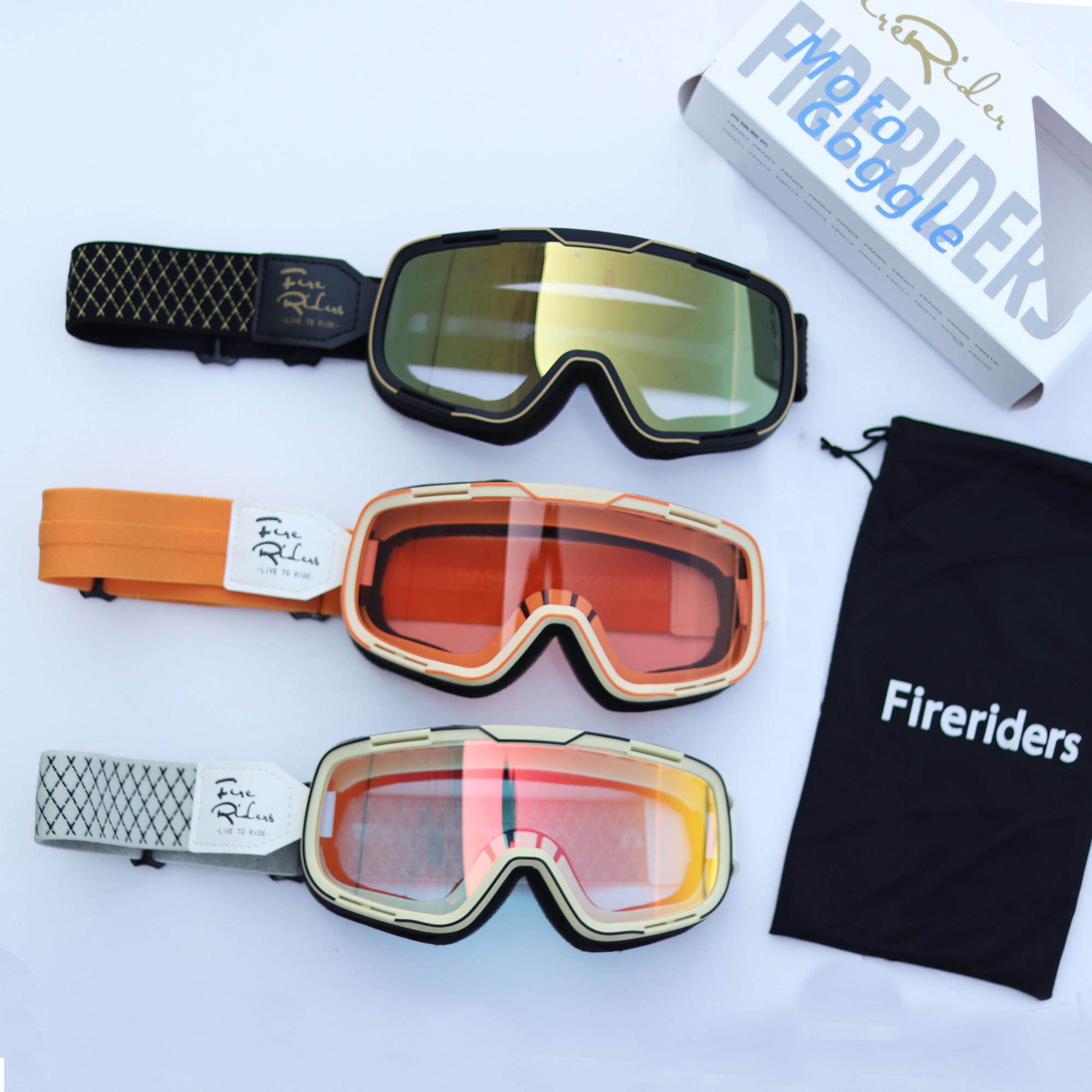 覆古摩托车骑行护目镜防风护目镜橙色棋盘头盔大框架眼镜