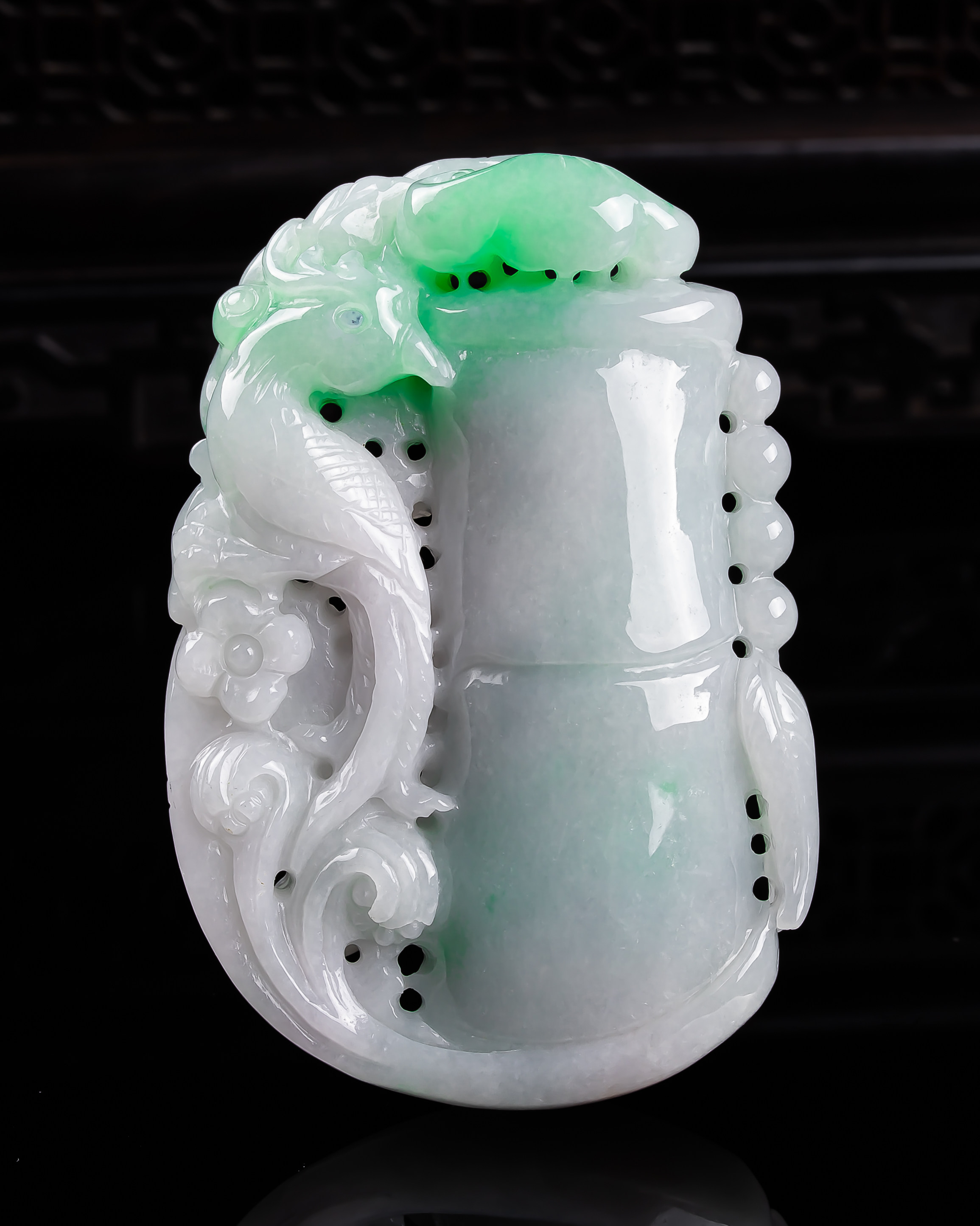 缅甸天然真品翡翠冰飘阳绿花高端闪拍鸟语花香竹节玉石吊坠71.00g