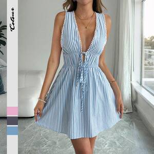 Summer Style Fresh Seaside Resort Style Shoulder Strap Dress