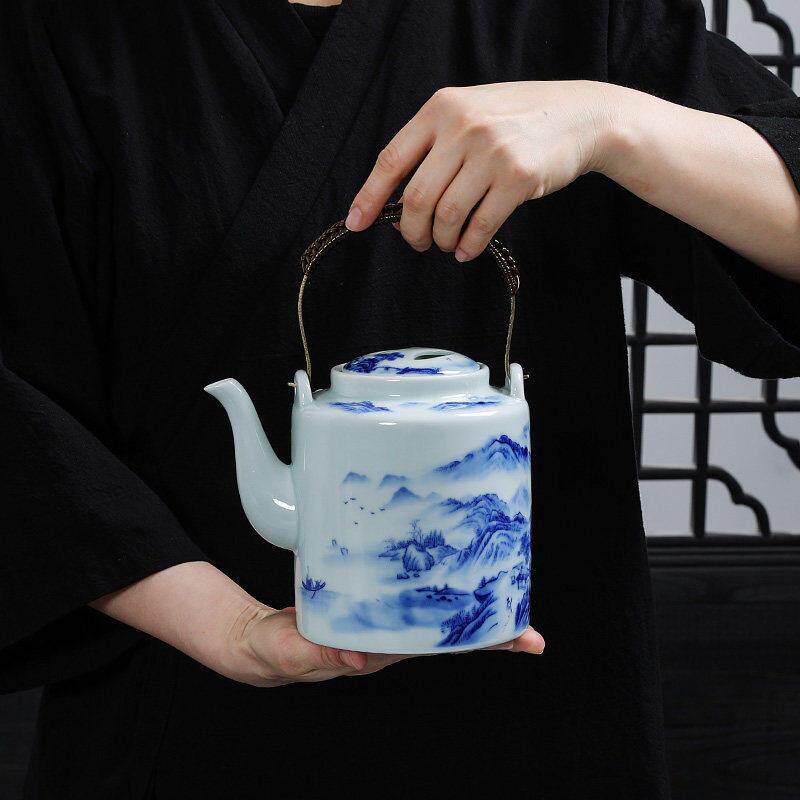 陶瓷茶壶茶具套装家用景德镇青花瓷中式大容量冷水壶凉水壶提梁壶