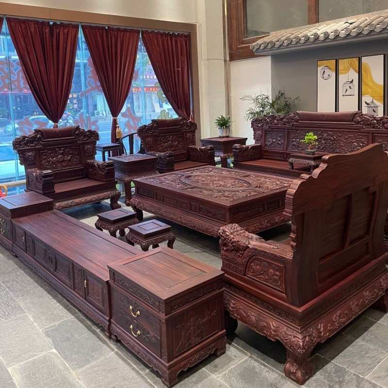 南美酸枝红木沙发盛世麒麟实木原木色别墅豪宅酒店会所客厅13件套